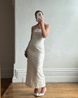Vintage 90s Pure Silk Jacquard Strapless Bridal Midi