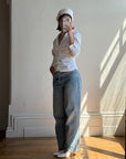 Vintage 90s Structured Collar Gathered Blouse Crisp White