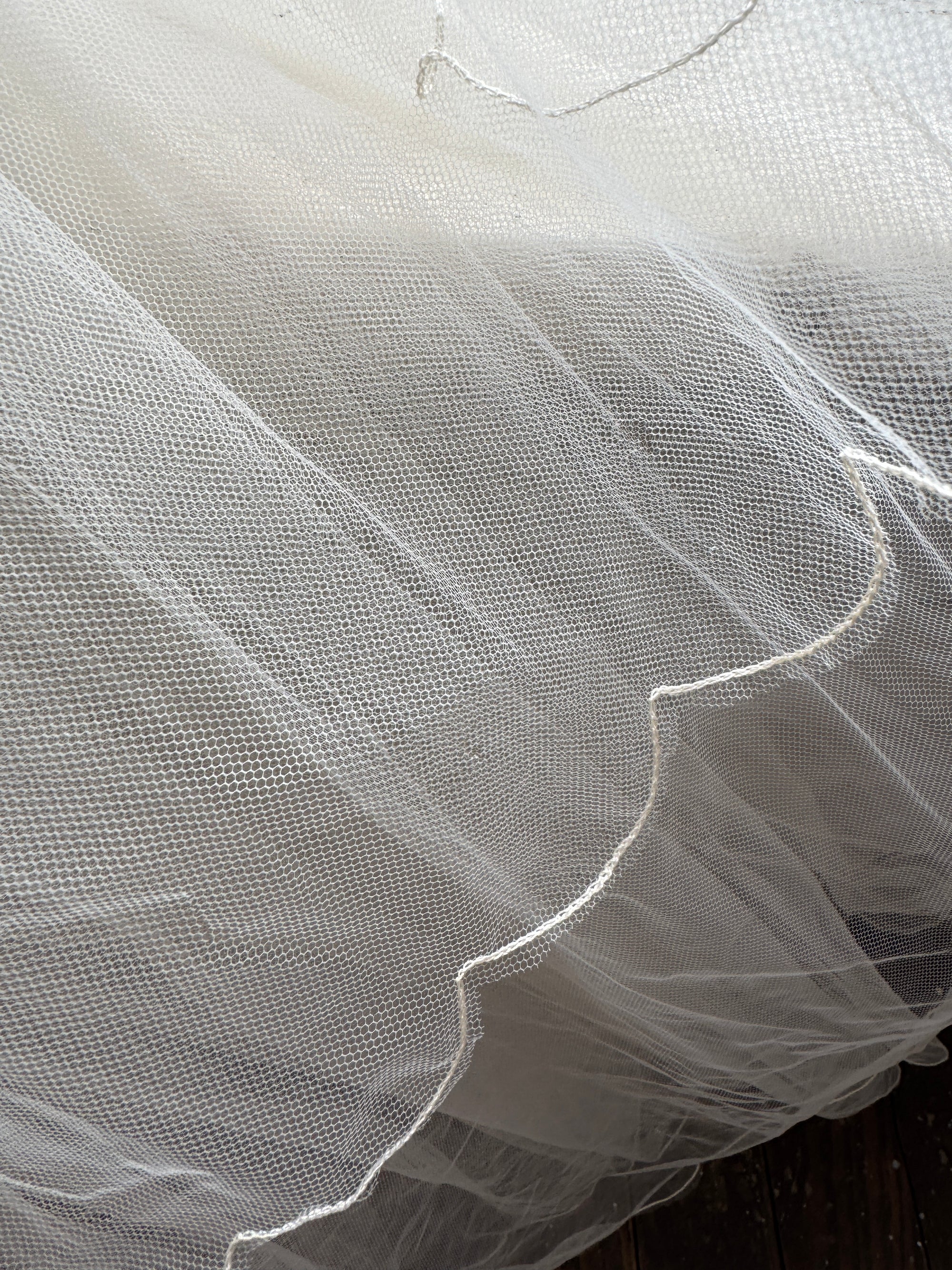 Vintage Scalloped Tulle Veil with Satin Rosette
