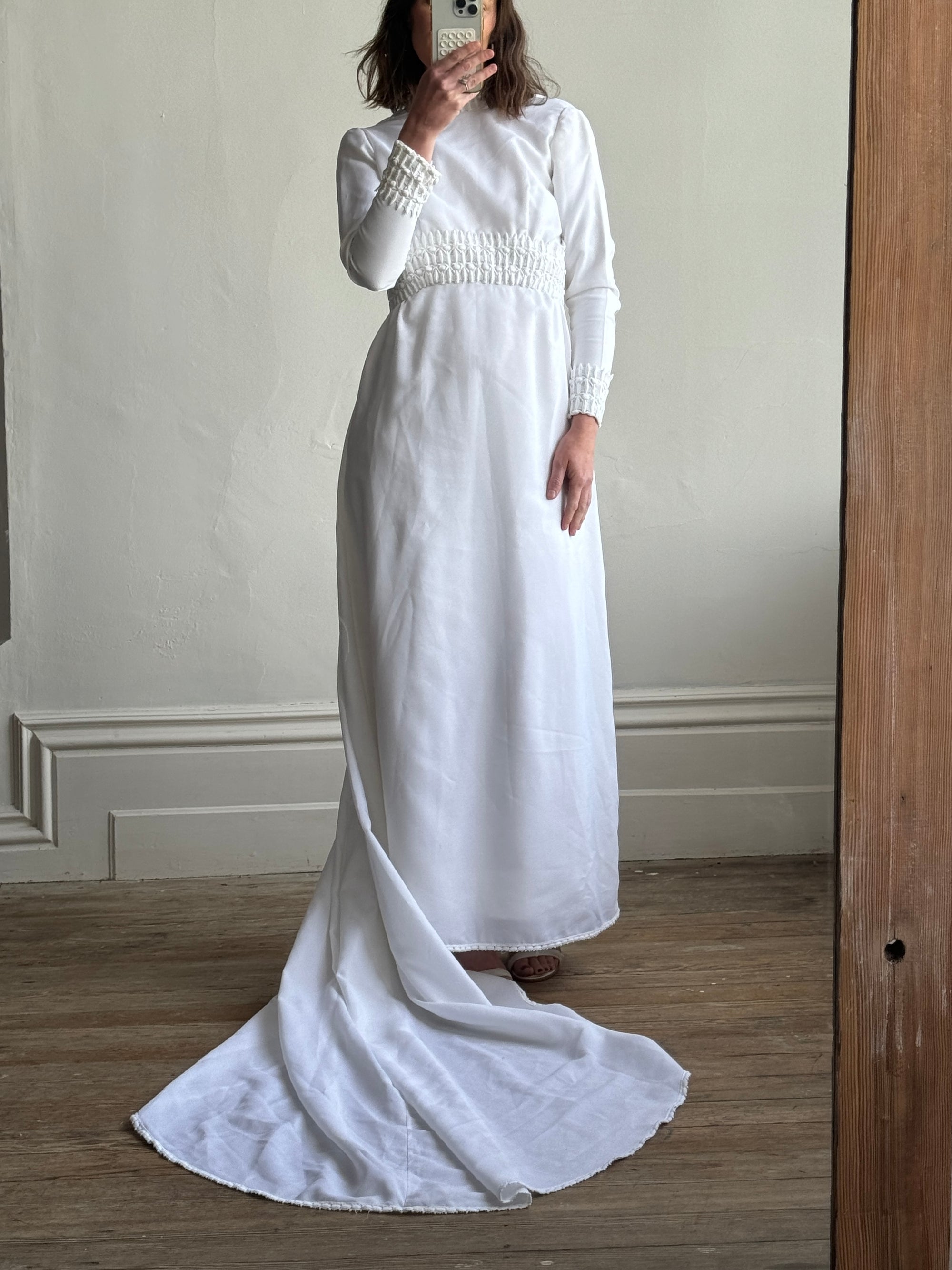 Vintage 60s High Front Embroidered Wedding Dress