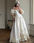 Vintage 90s Silk Puff Sleeve Embroidered Wedding Dress