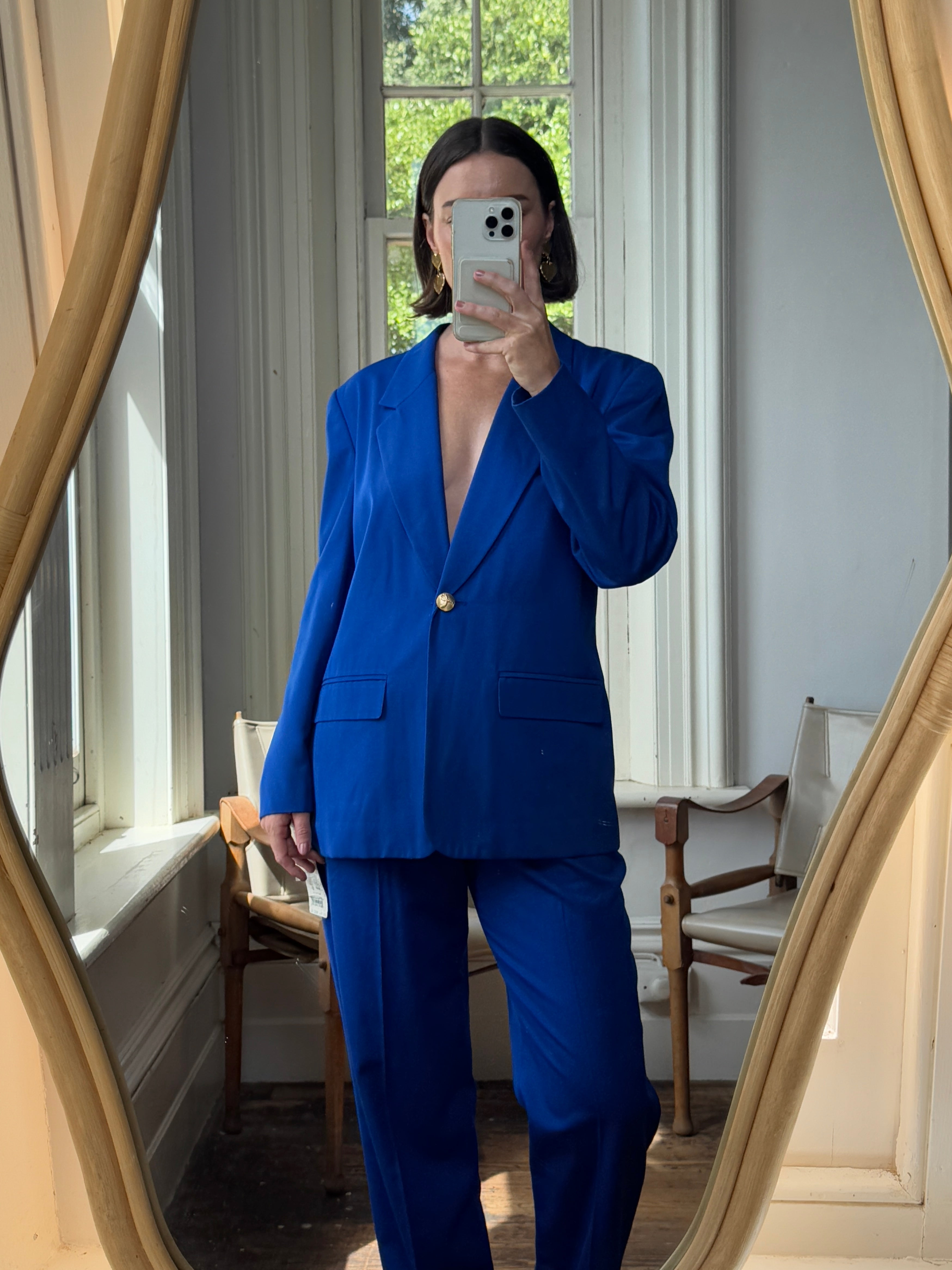 Vintage 90s Estate Cobalt Tailored Suit With Original Tags