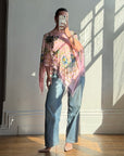 Vintage 90s Pink Floral Beaded Fringe Poncho