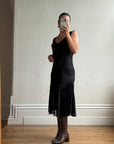 Vintage 90s Satin Drop Waist Midi Dress Noir