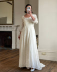 Vintage 90s Italian Velvet Long Sleeve Feather Wedding Gown