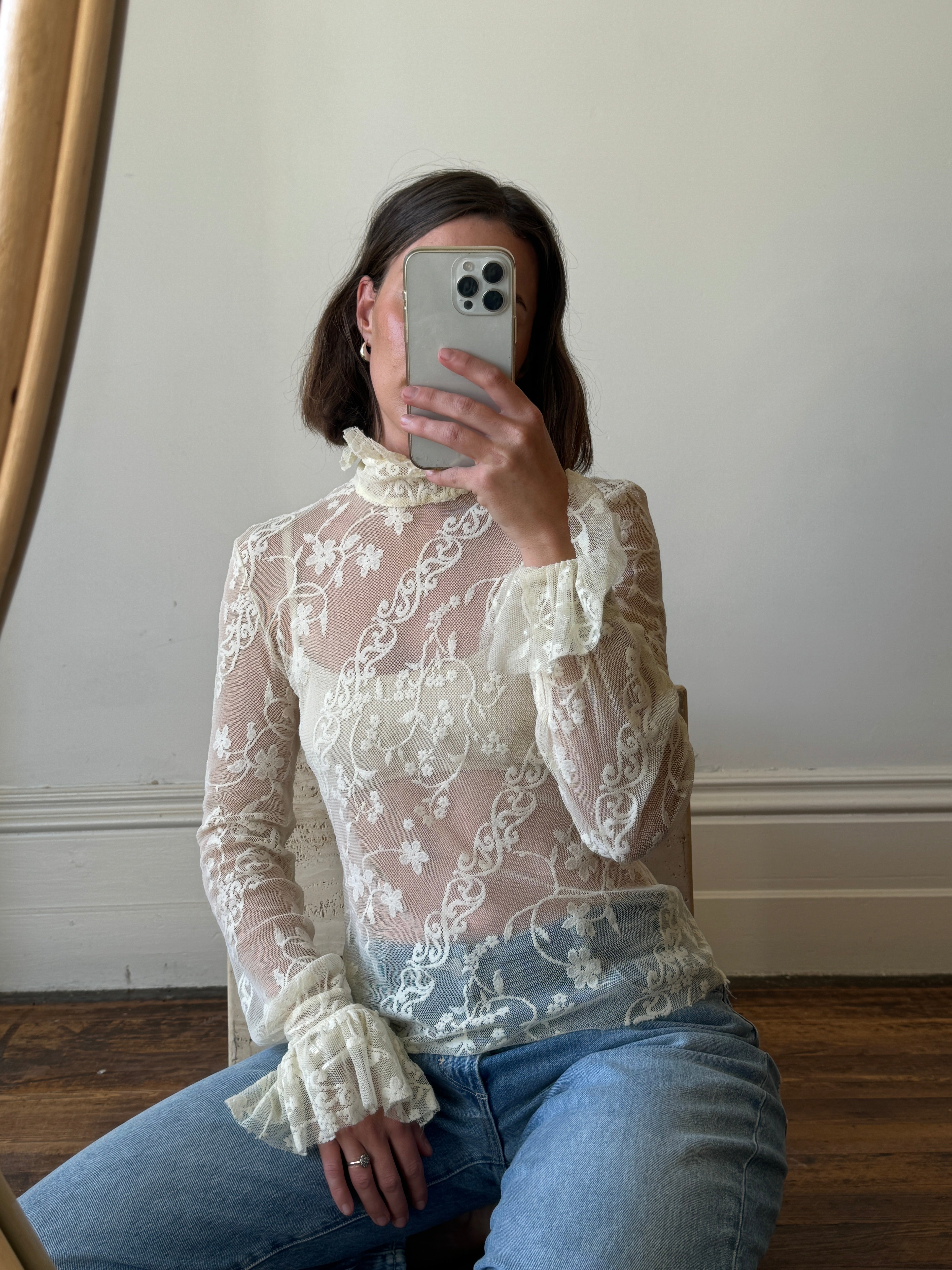 Vintage Carla Zampatti Lace Frill Blouse