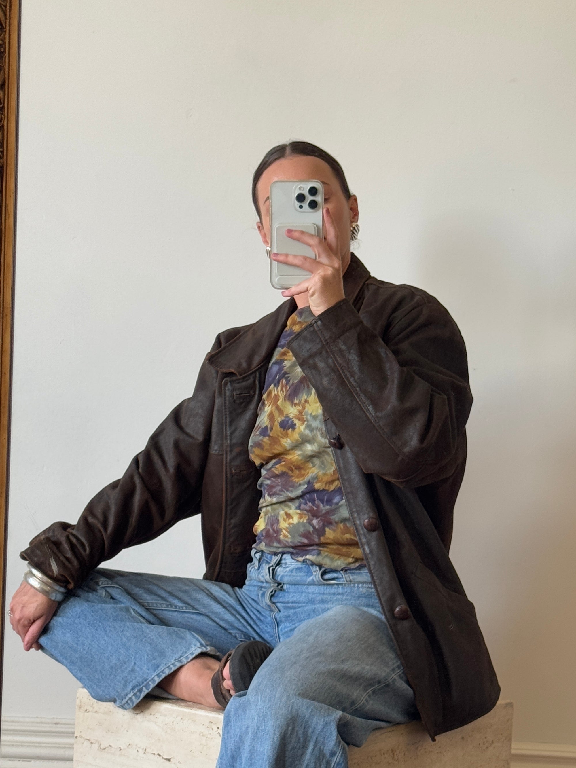 Vintage 80s Brown Suede Leather Bomber Jacket