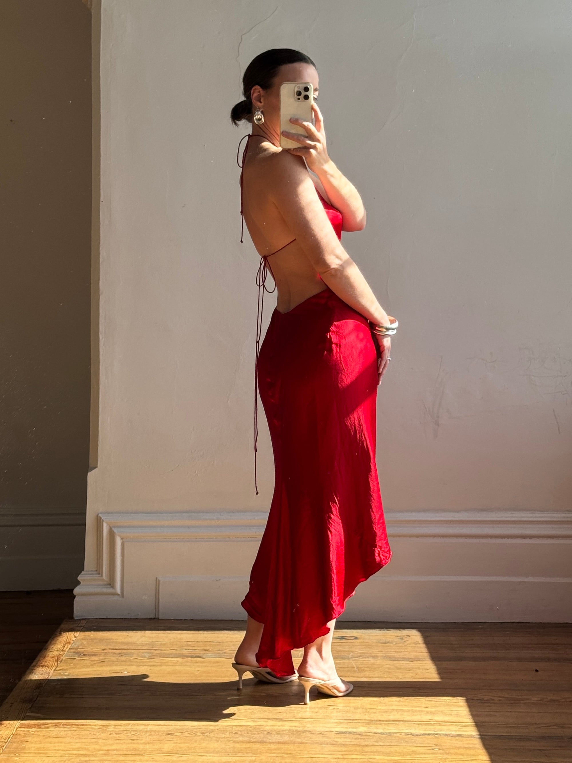 Vintage 90s Pure Silk High Low Halter Dress Scarlett