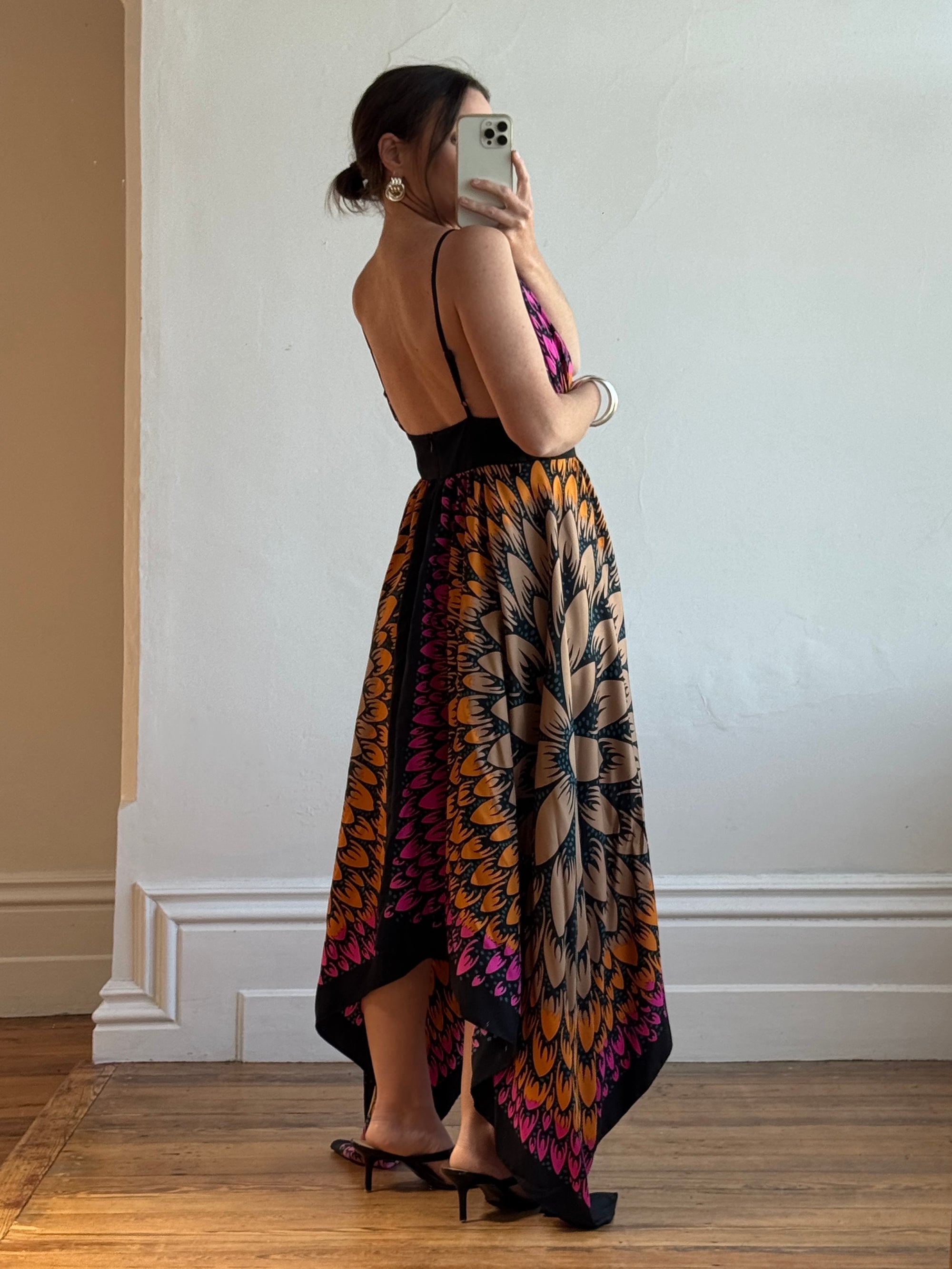 Vintage Y2K Lisa Ho Silk Scarf Dress Sunset