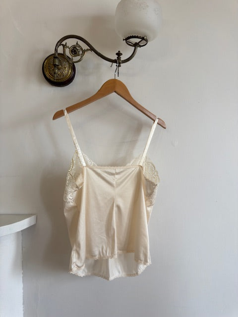 Vintage 80s Satin Ivory Lace Cami
