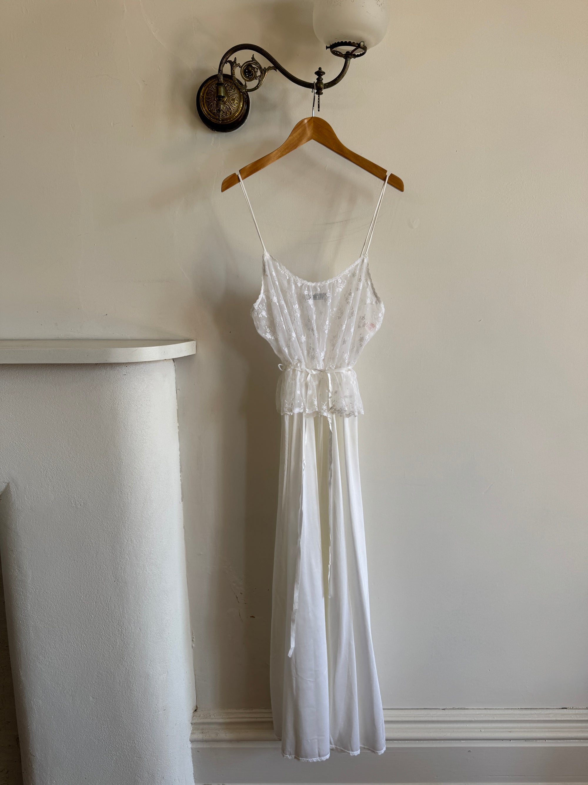 Vintage 80s Lace Peignoir and Slip Set