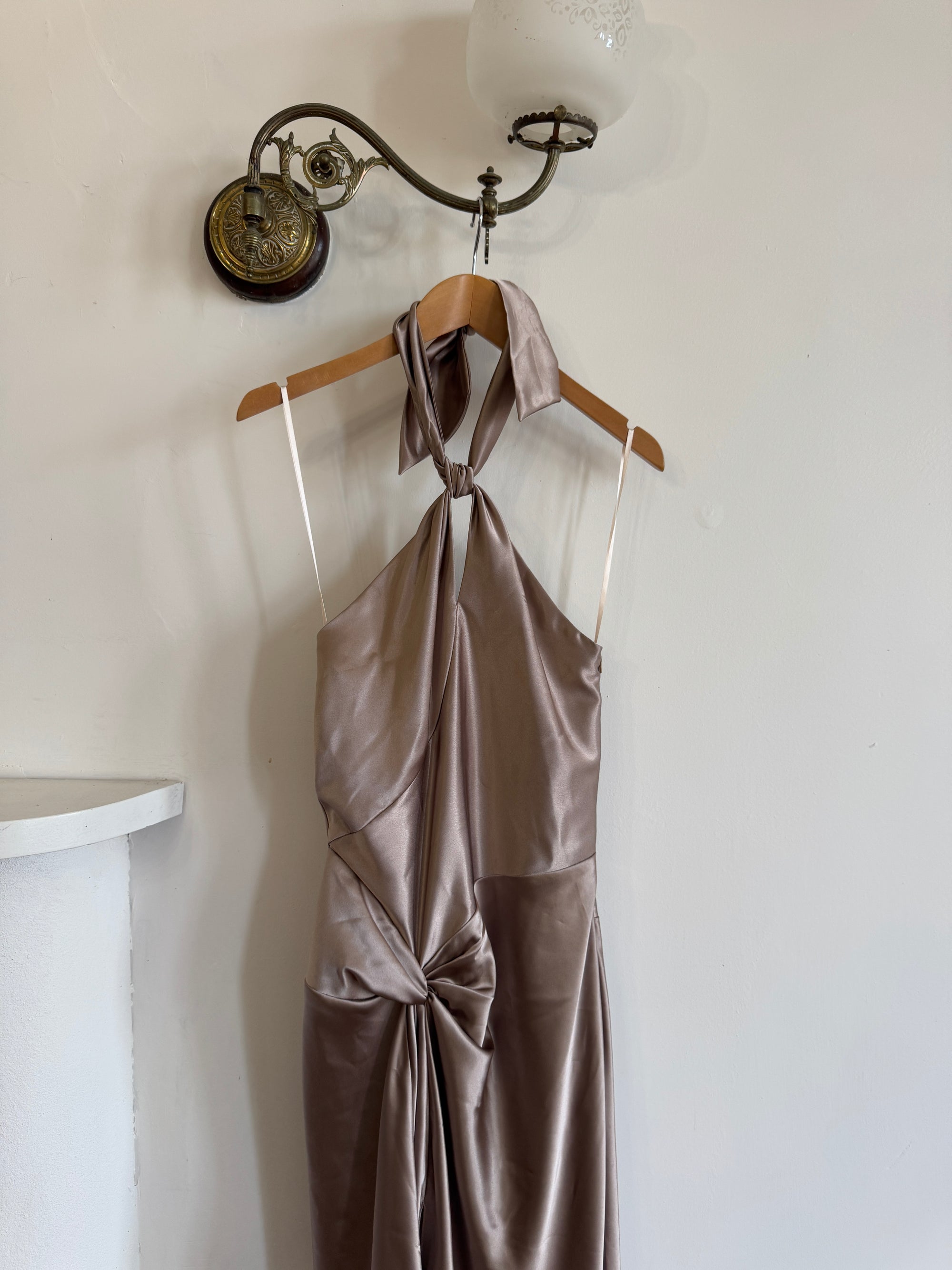Vintage 90s Australian Made Bronze Satin Party Dress