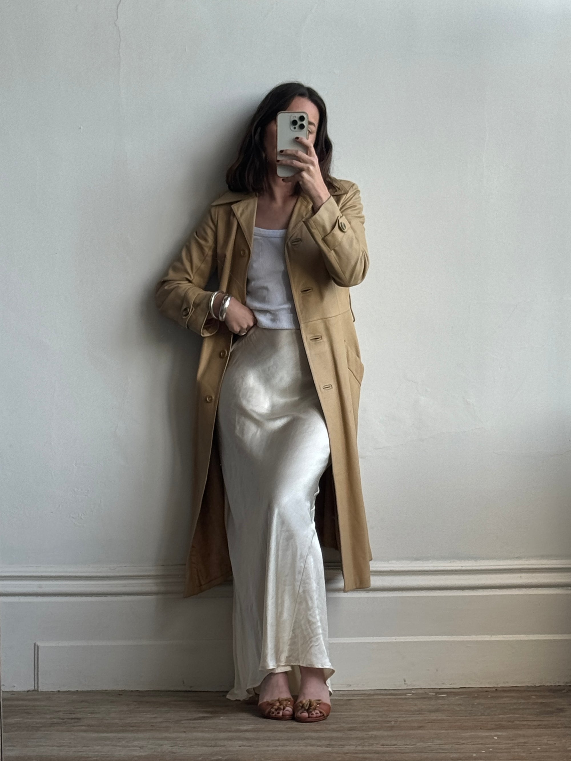 Vintage 70s Caramel Leather Trench Coat