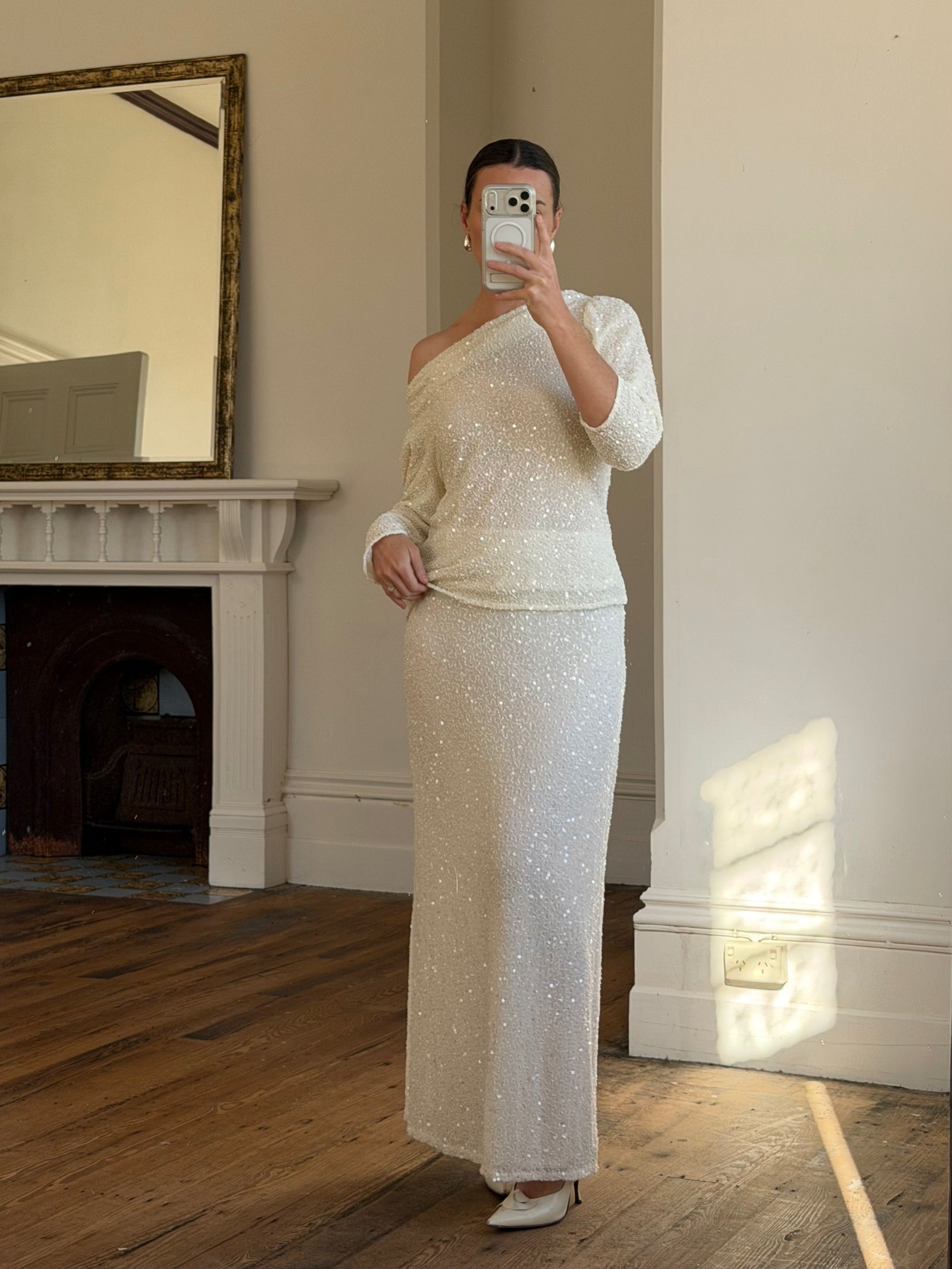 Vintage 80s Sequin Pure Silk Two Piece Bridal Set