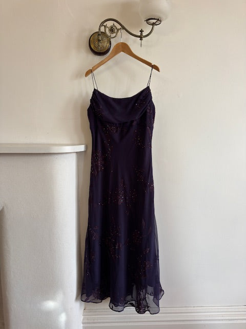 Vintage 90s Embellished Slip Midi Dress Indigo