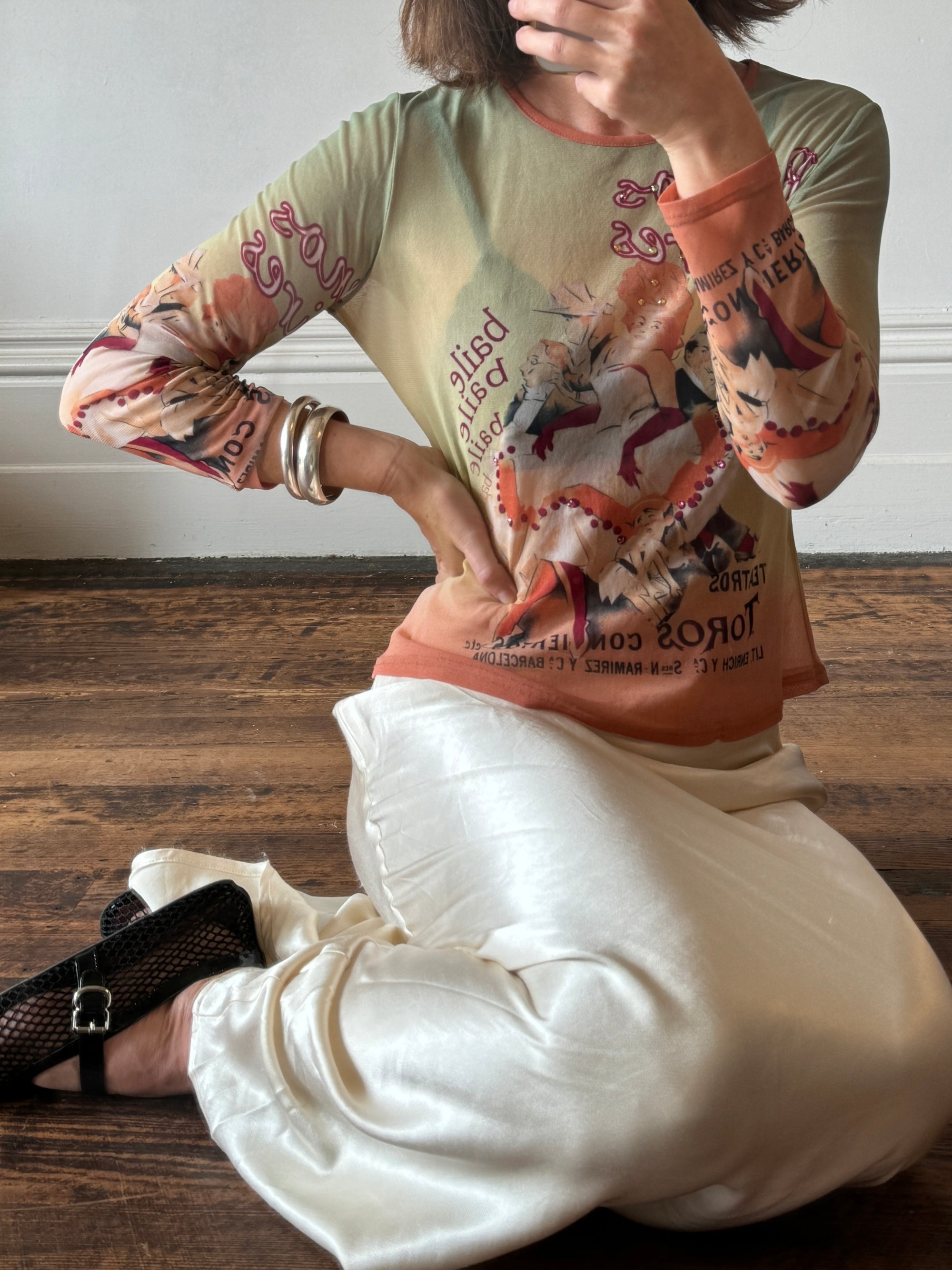 Vintage Y2K Buenos Aires Mesh Graphic Top