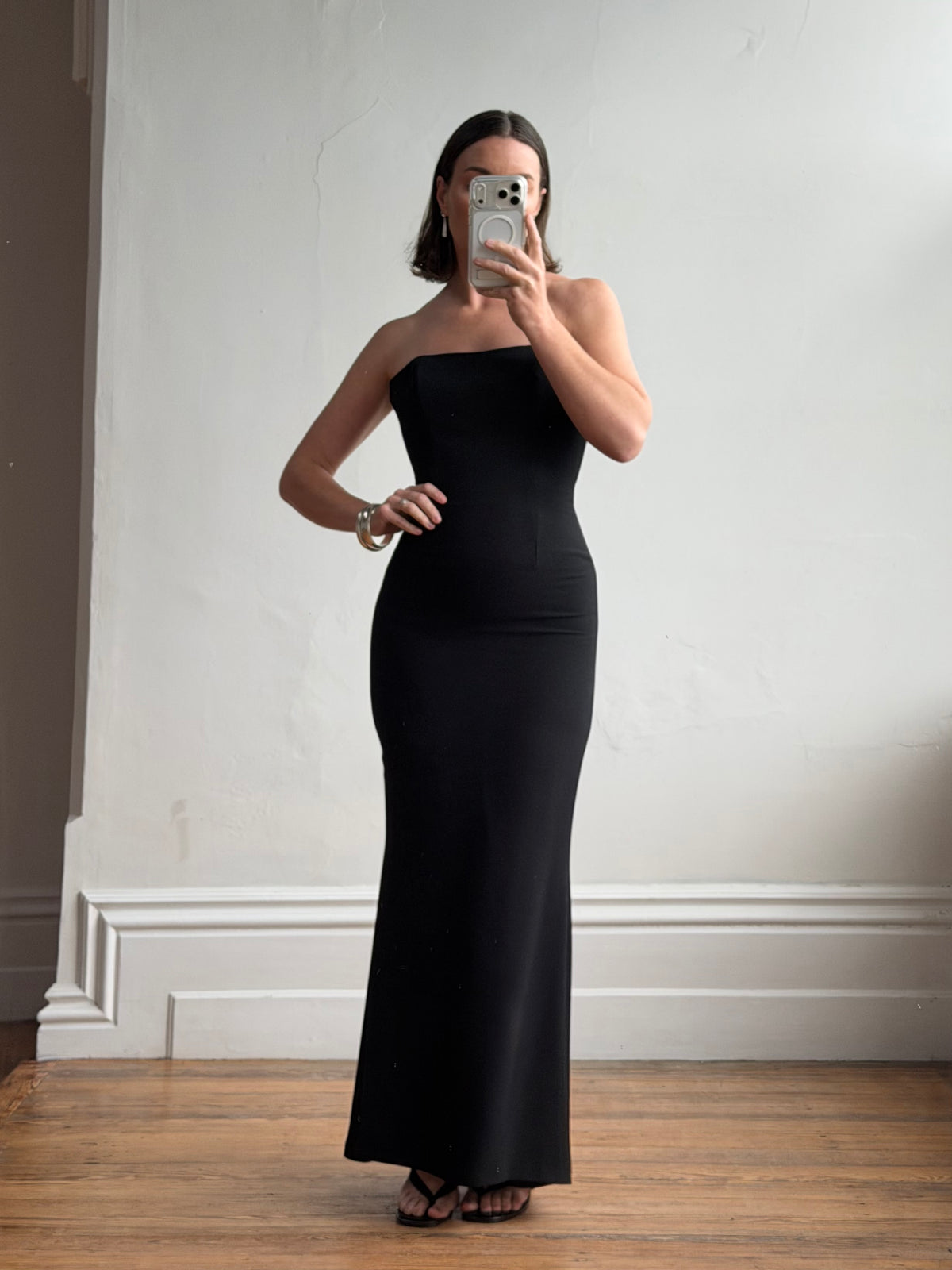 Vintage 90s Black Sleeveless Column Maxi Dress