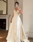 Vintage 90s Ivory Silk V-Neck A-Line Wedding Gown