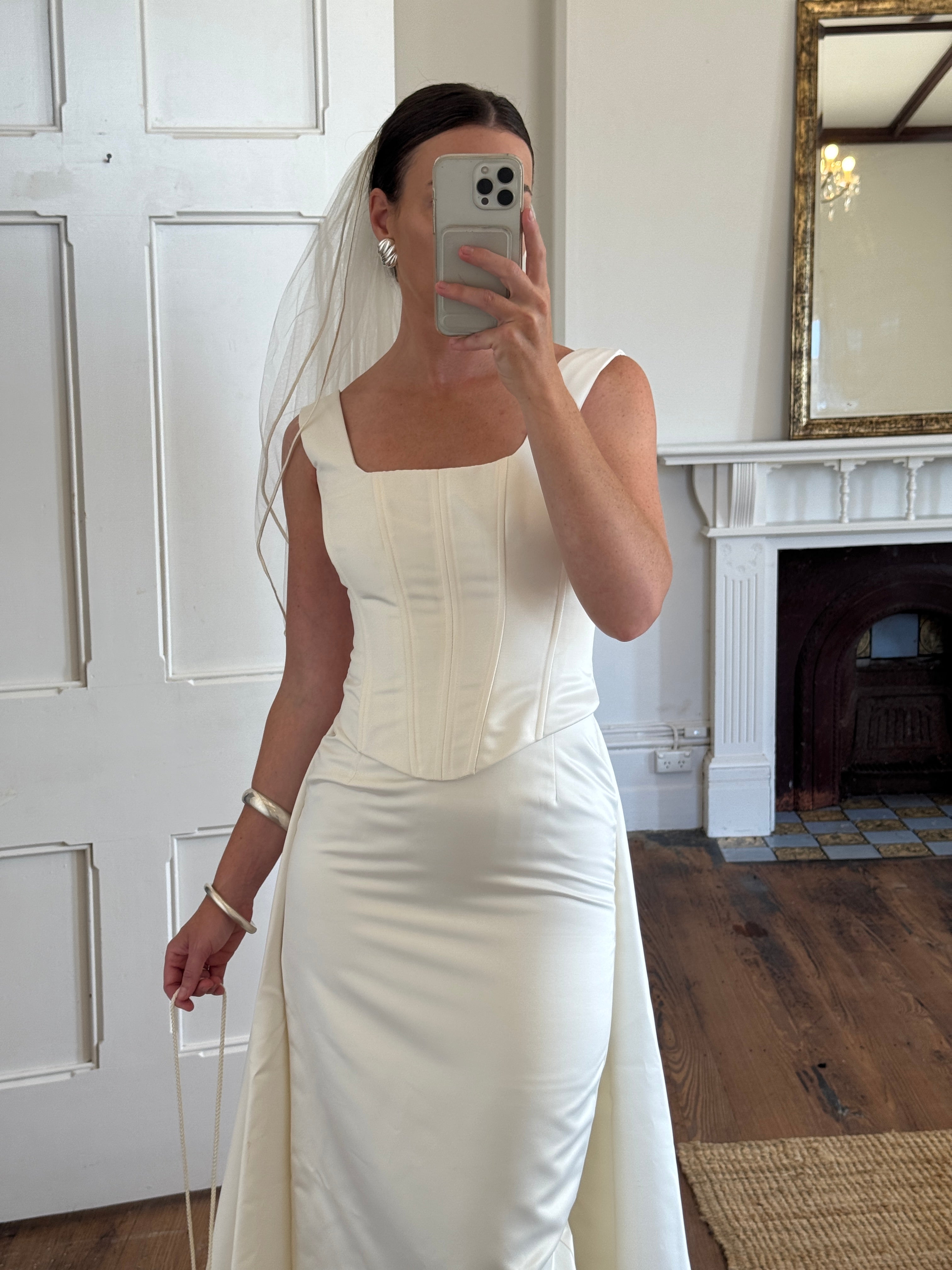Vintage 90s Satin Corset Pencil Wedding Dress With Optional Train