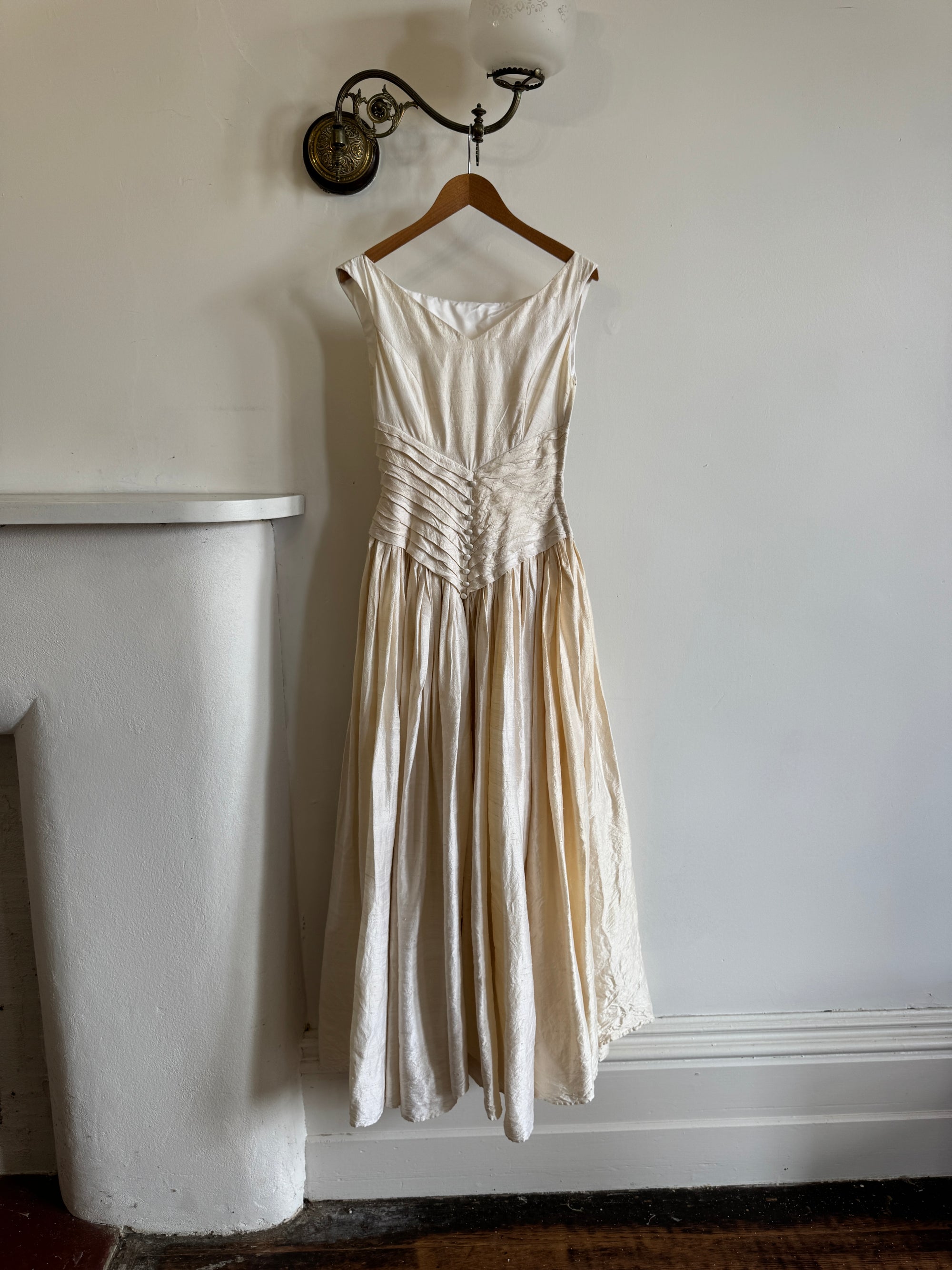 Vintage 90s Pure Silk Pleated Waist Wedding Dress