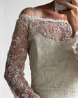 Vintage 90s Italian Beaded Lace and Satin Wedding Gown