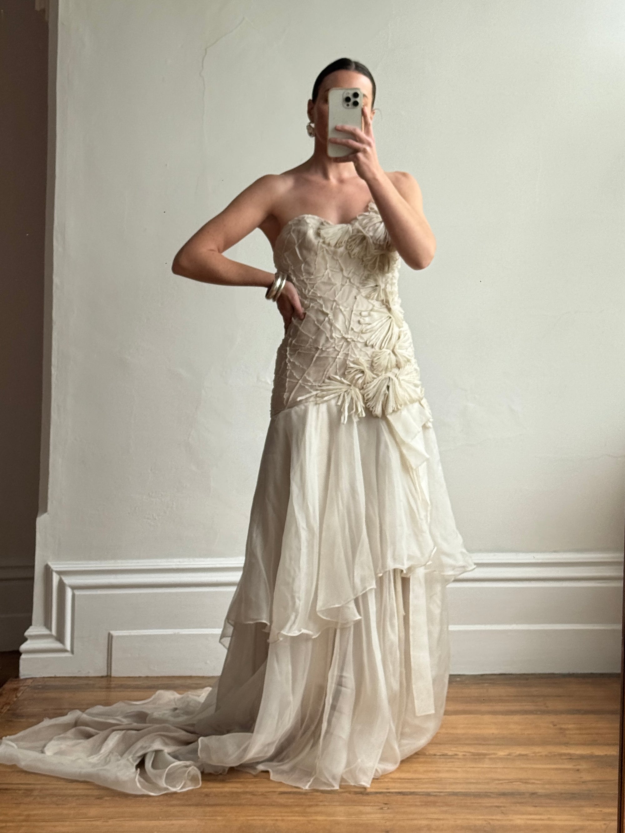 Vintage 90s Pure Silk Couture Origami Wedding Dress