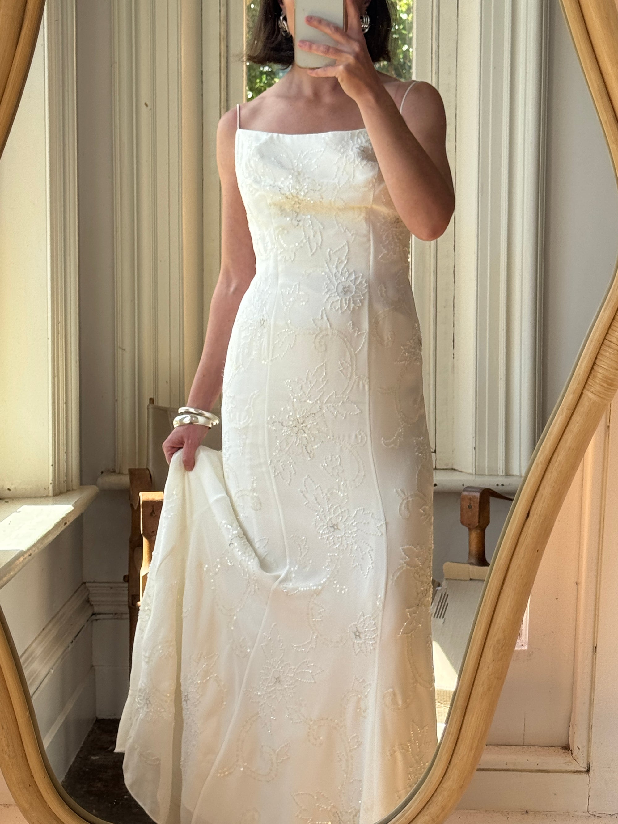 Vintage Y2K Slinky Beaded Wedding Slip Dress