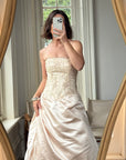 Vintage 90s Rose Crystal Encrusted Strapless Wedding Gown