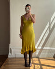 Vintage 90s Pure Silk Bias Midi Dress Chartreuse Multi