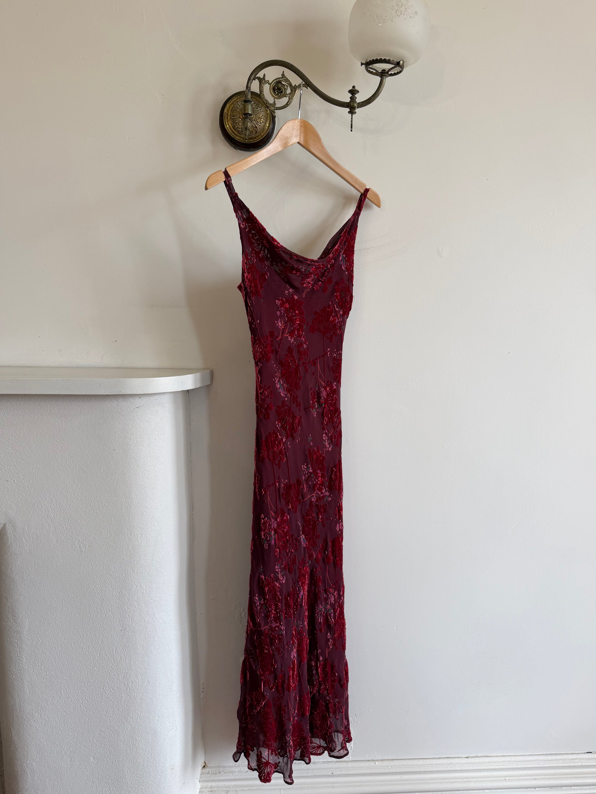 Vintage 90s Burnt Velvet Cowl Neck Dress Plum