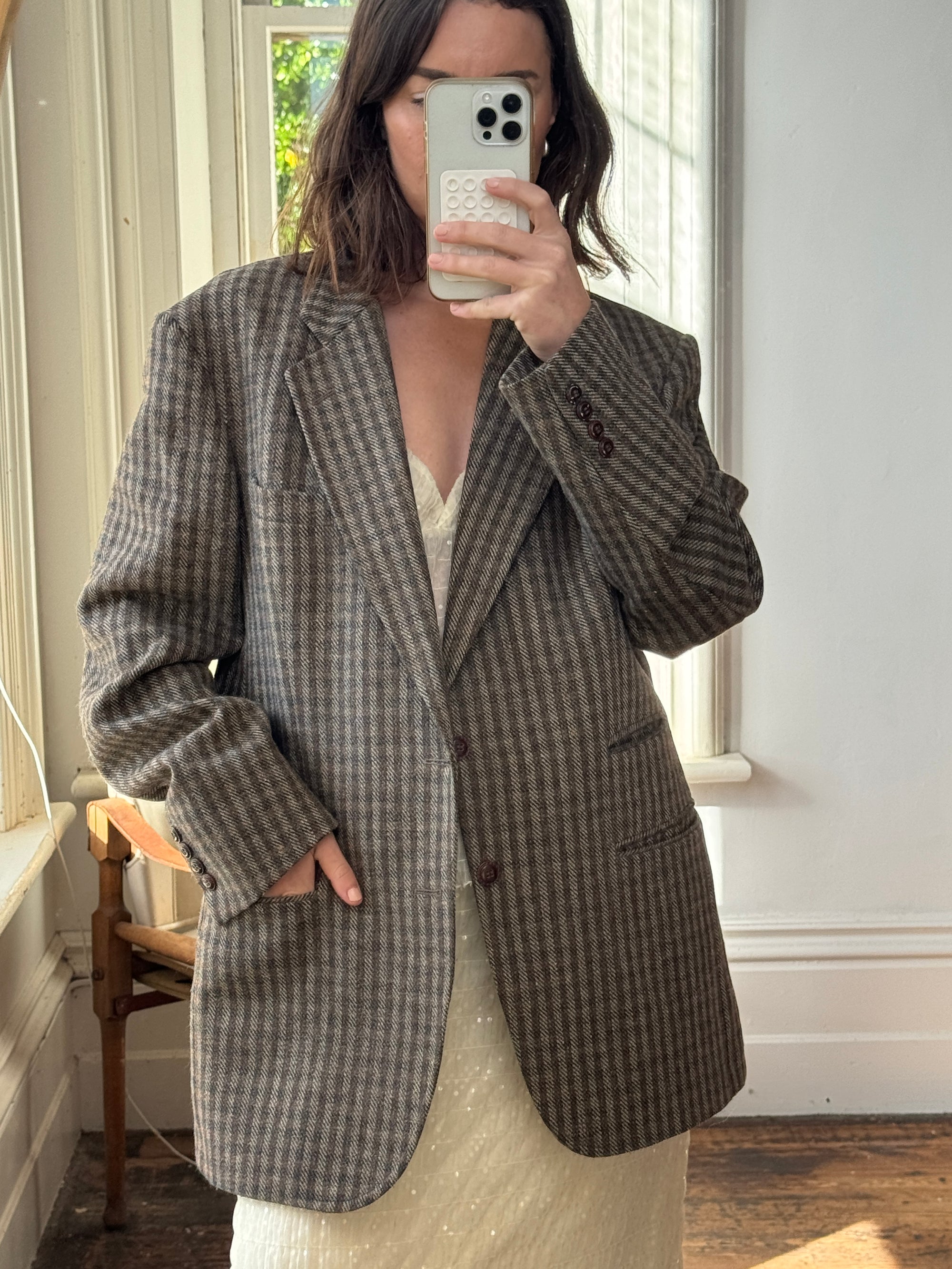 Vintage Brown and Navy Wool Plaid Blazer
