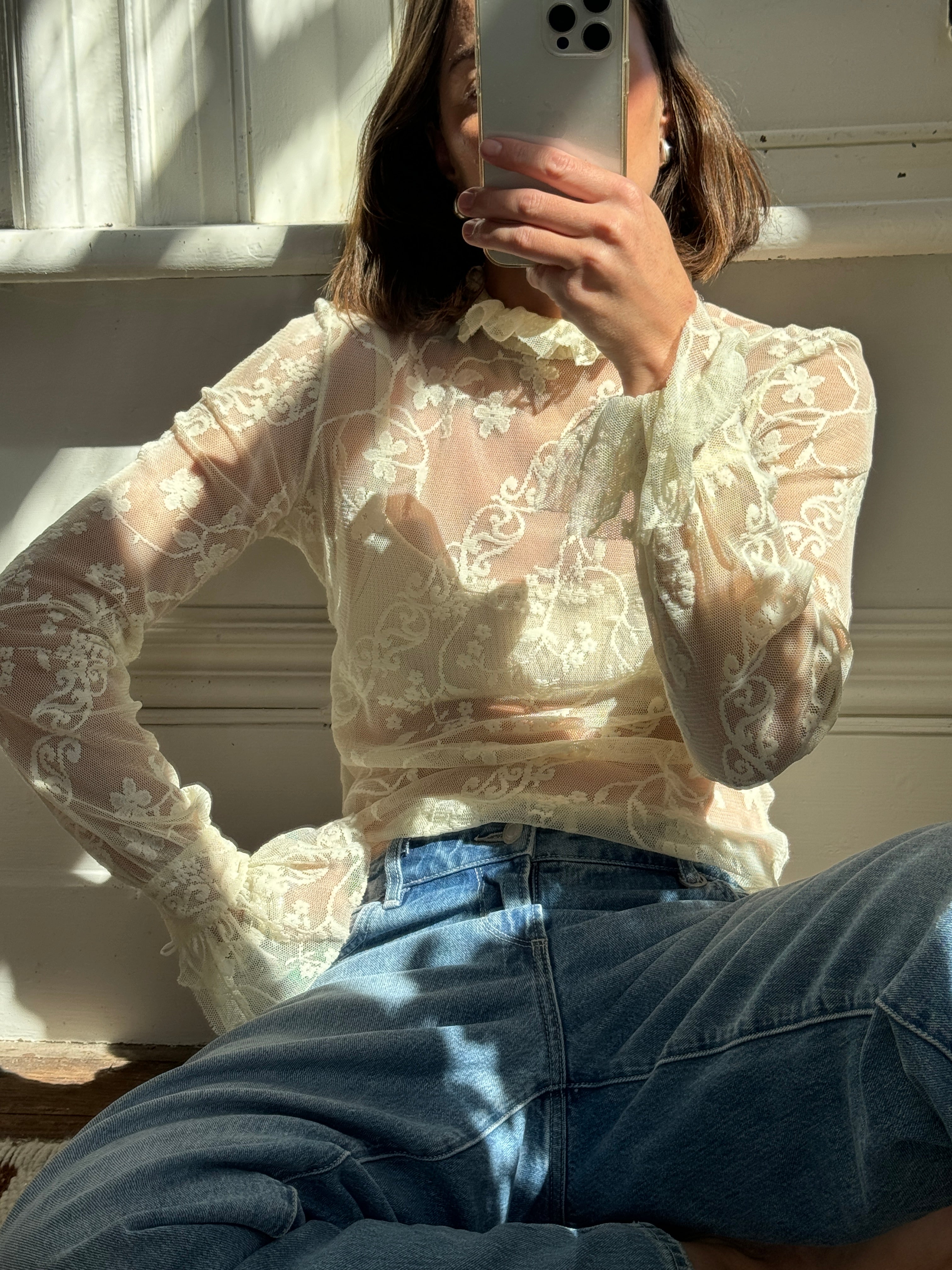 Vintage Carla Zampatti Lace Frill Blouse