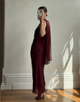 Vintage 90s Burgundy Slip Dress With Pink Sequins and Scarf