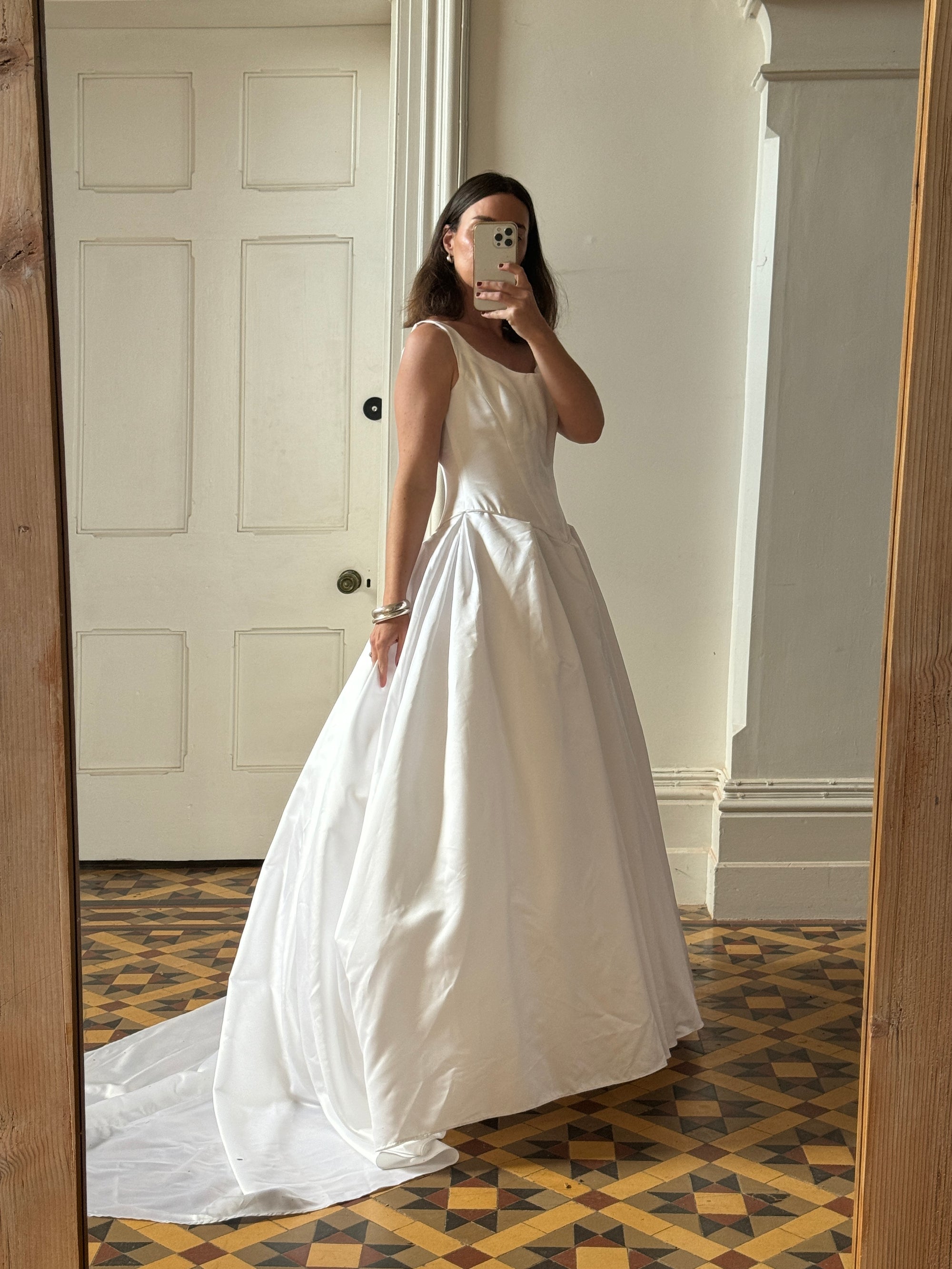 Vintage 90s Satin Princess Cut Wedding Dress