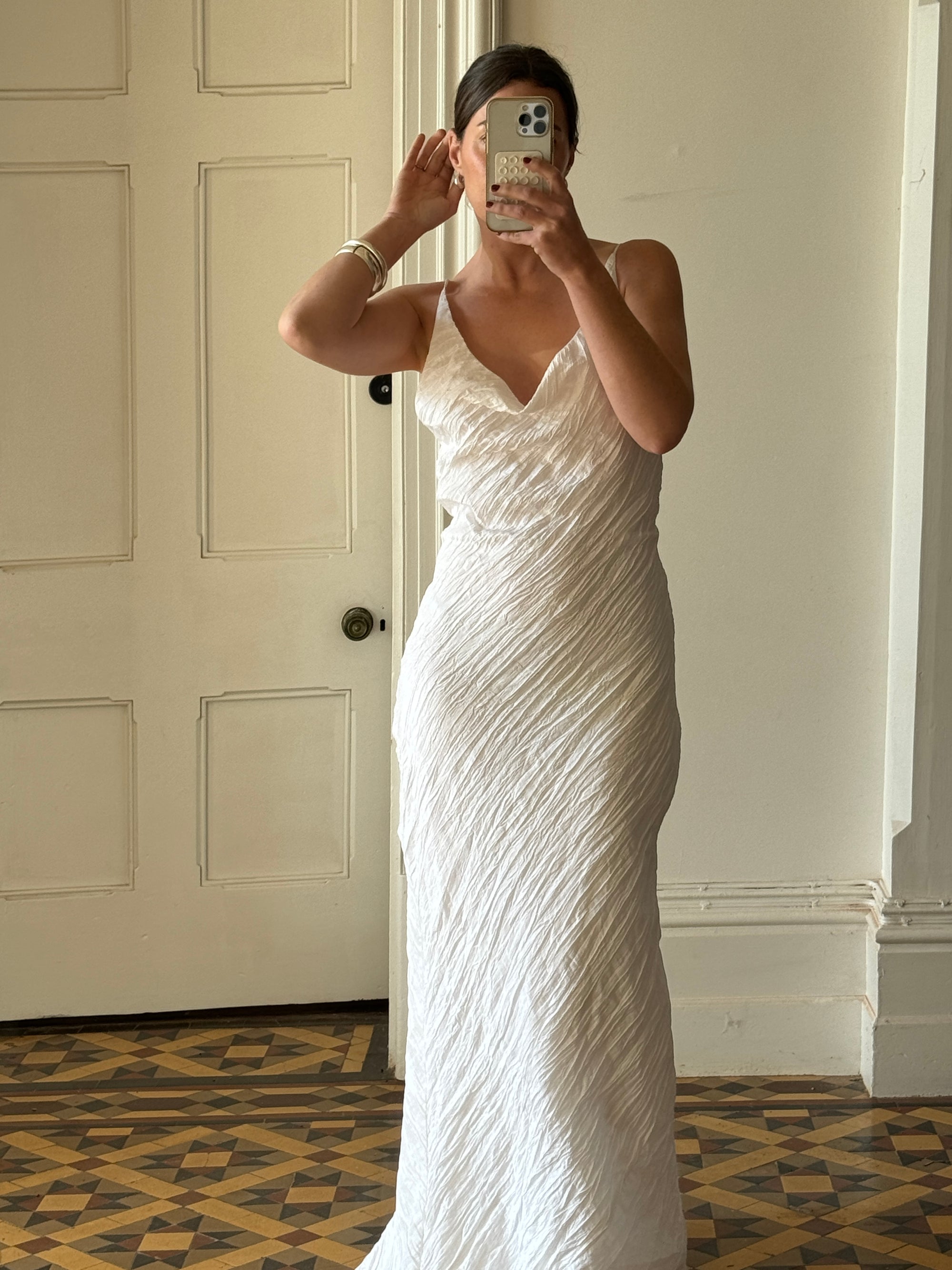 Vintage 90s Crinkle Bias Cut Wedding Dress