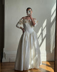 Vintage 80s Pure Silk Rosette Off Shoulder Gown