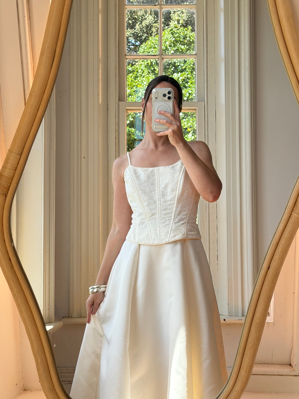 Vintage 90s Brocade Corset Satin Bridal Gown Champagne