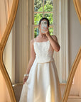 Vintage 90s Brocade Corset Satin Bridal Gown Champagne