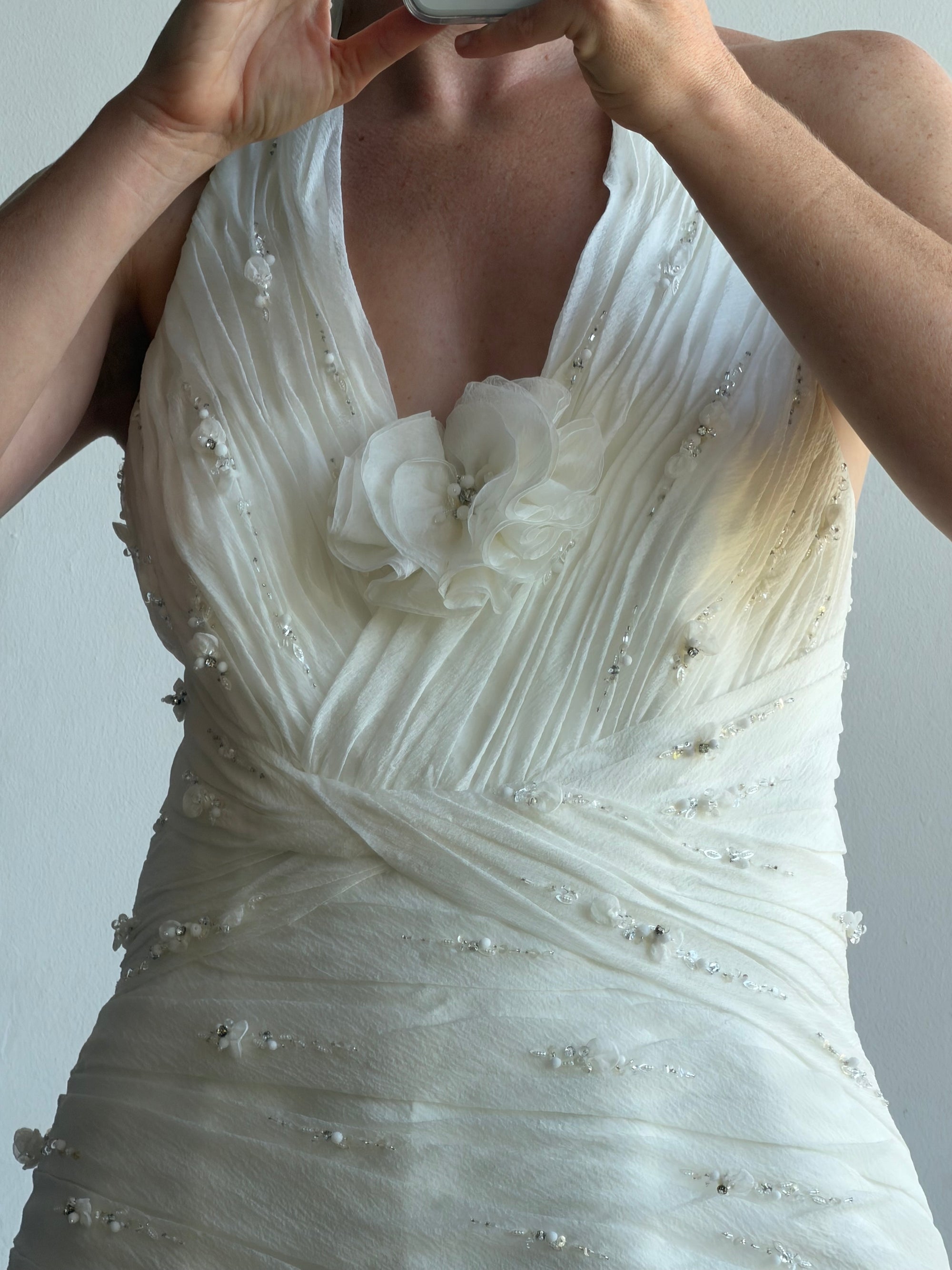 Vintage 90s Italian Plus Size Halter Ruffle Wedding Gown