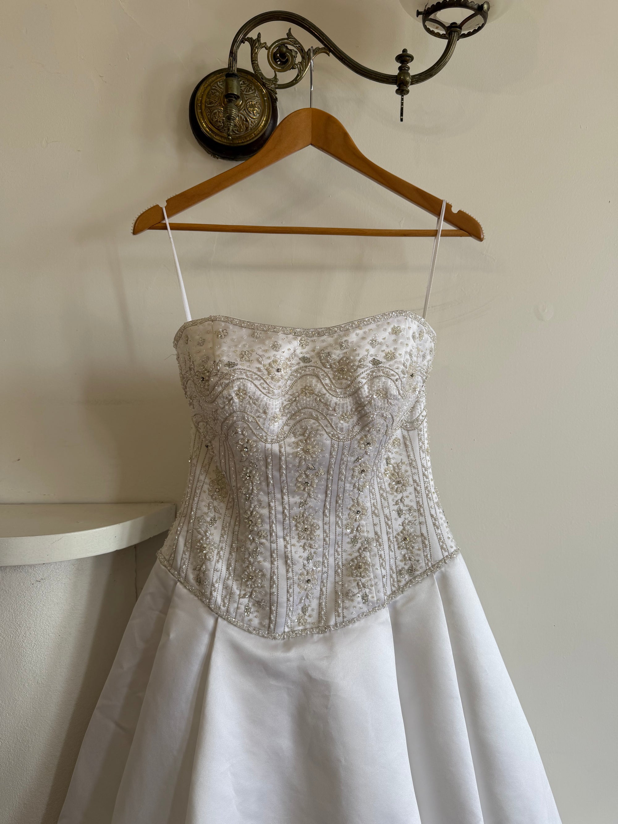 Vintage Y2K Crystal Satin Pleated Wedding Gown