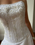 Vintage Y2K Crystal Satin Pleated Wedding Gown