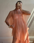 Vintage 70s Apricot Maxi Dress with Sheer Cape