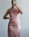 Vintage 90s Dusty Rose Satin High Neck Dress