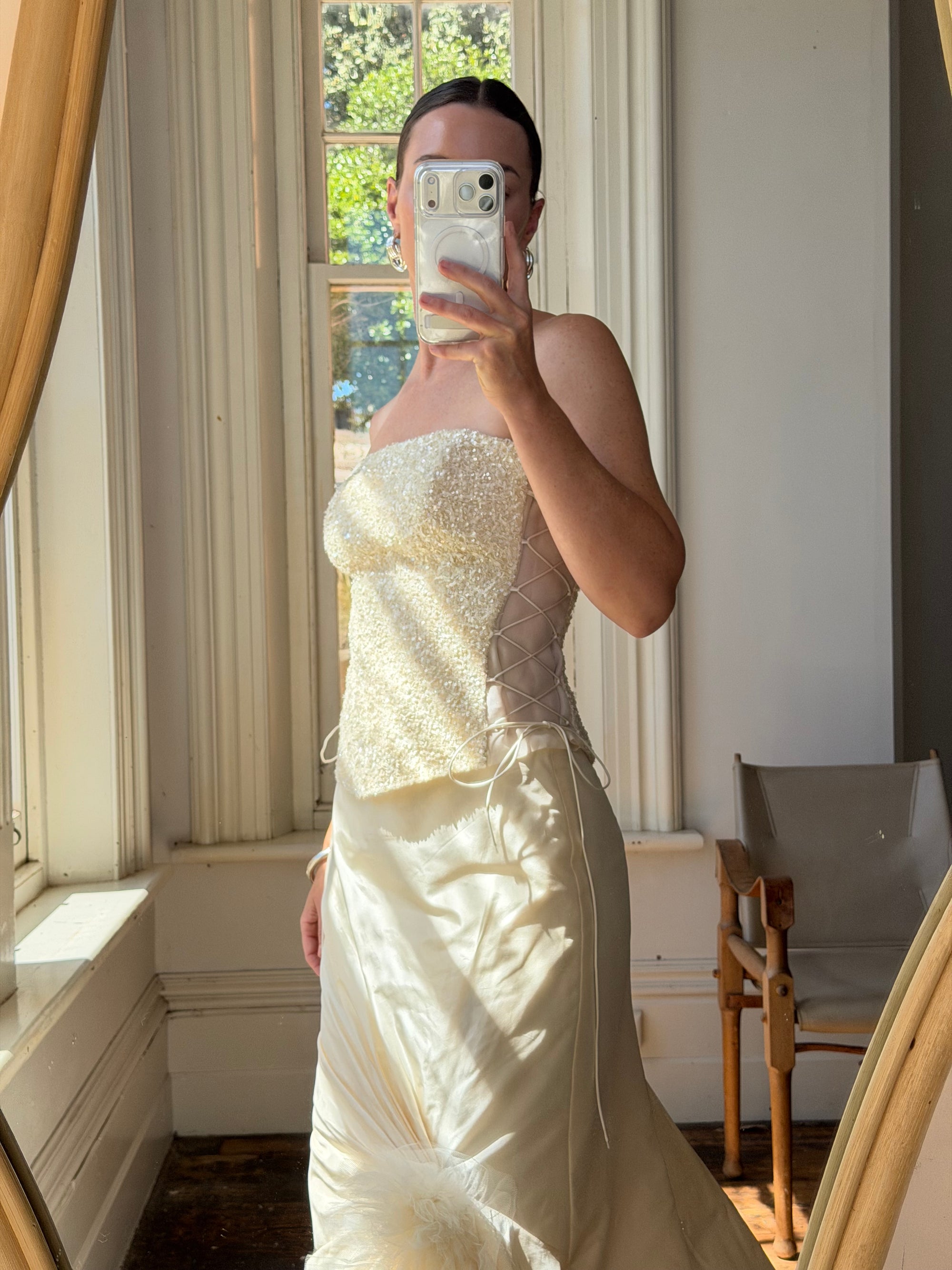 Vintage 90s Italian Pure Silk Taffeta and Sequin Bridal Set