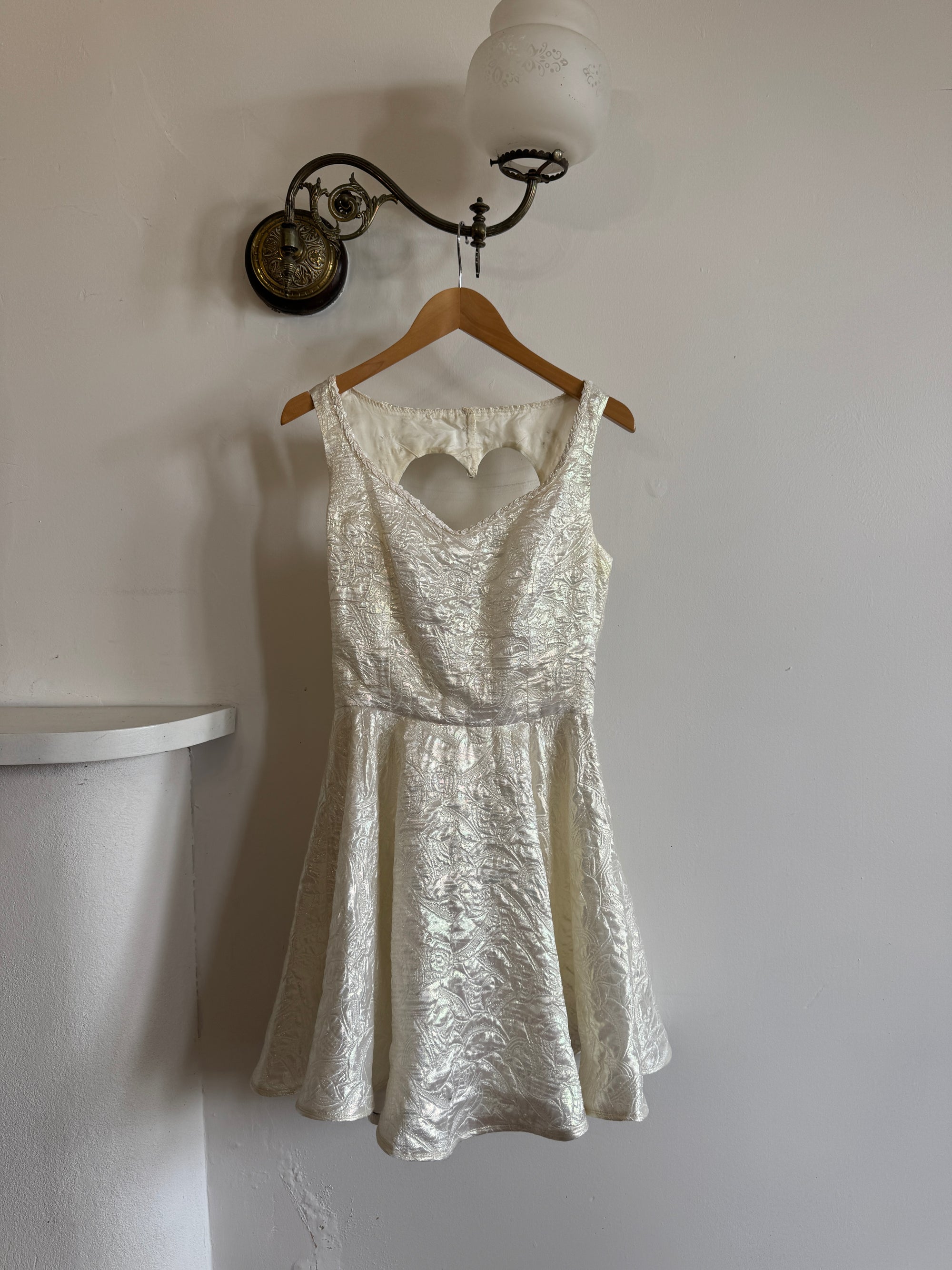 Vintage 80s Love Heart Brocade Shimmer Mini Dress