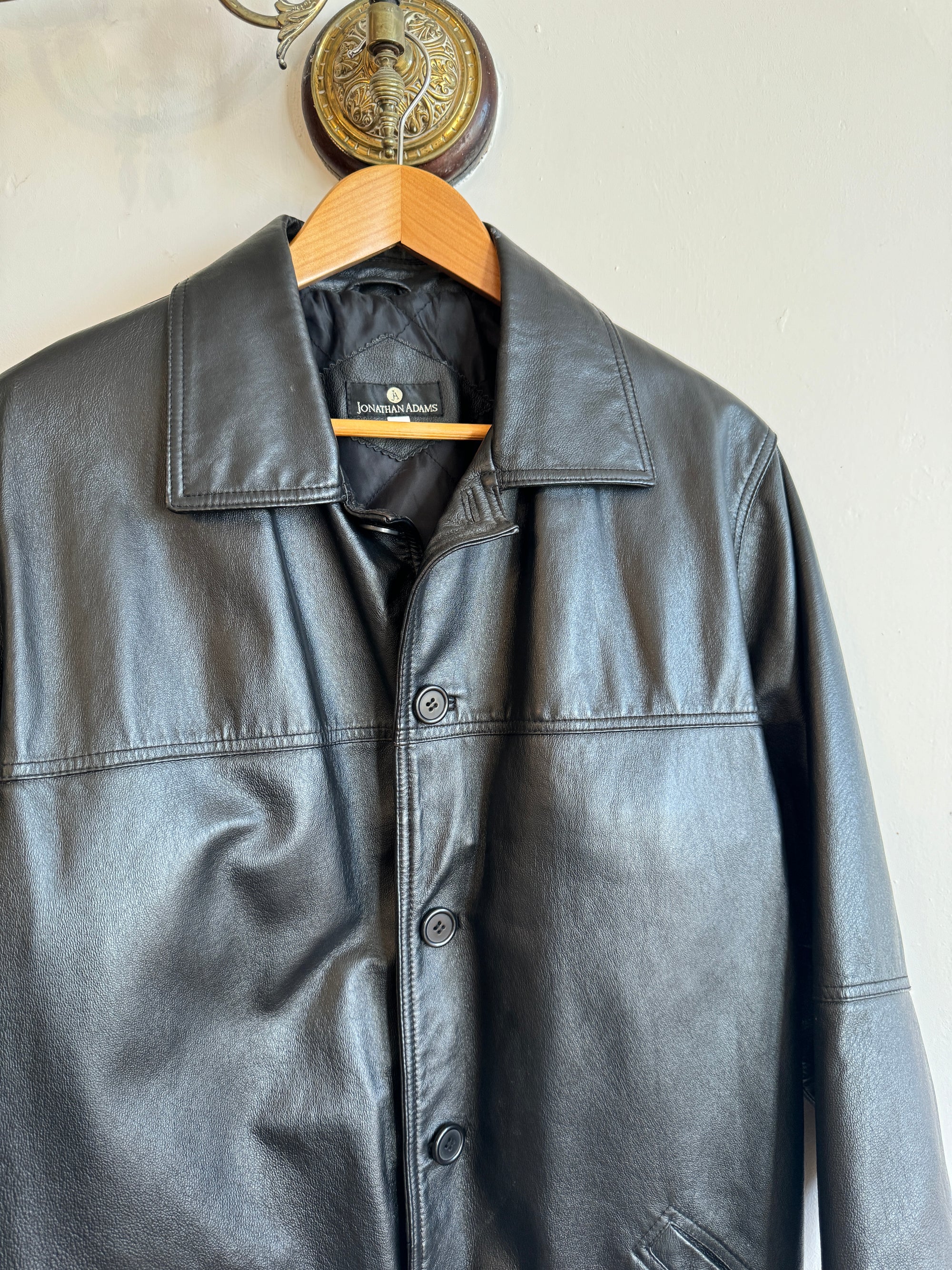 Vintage 90s Leather Short Trench Black