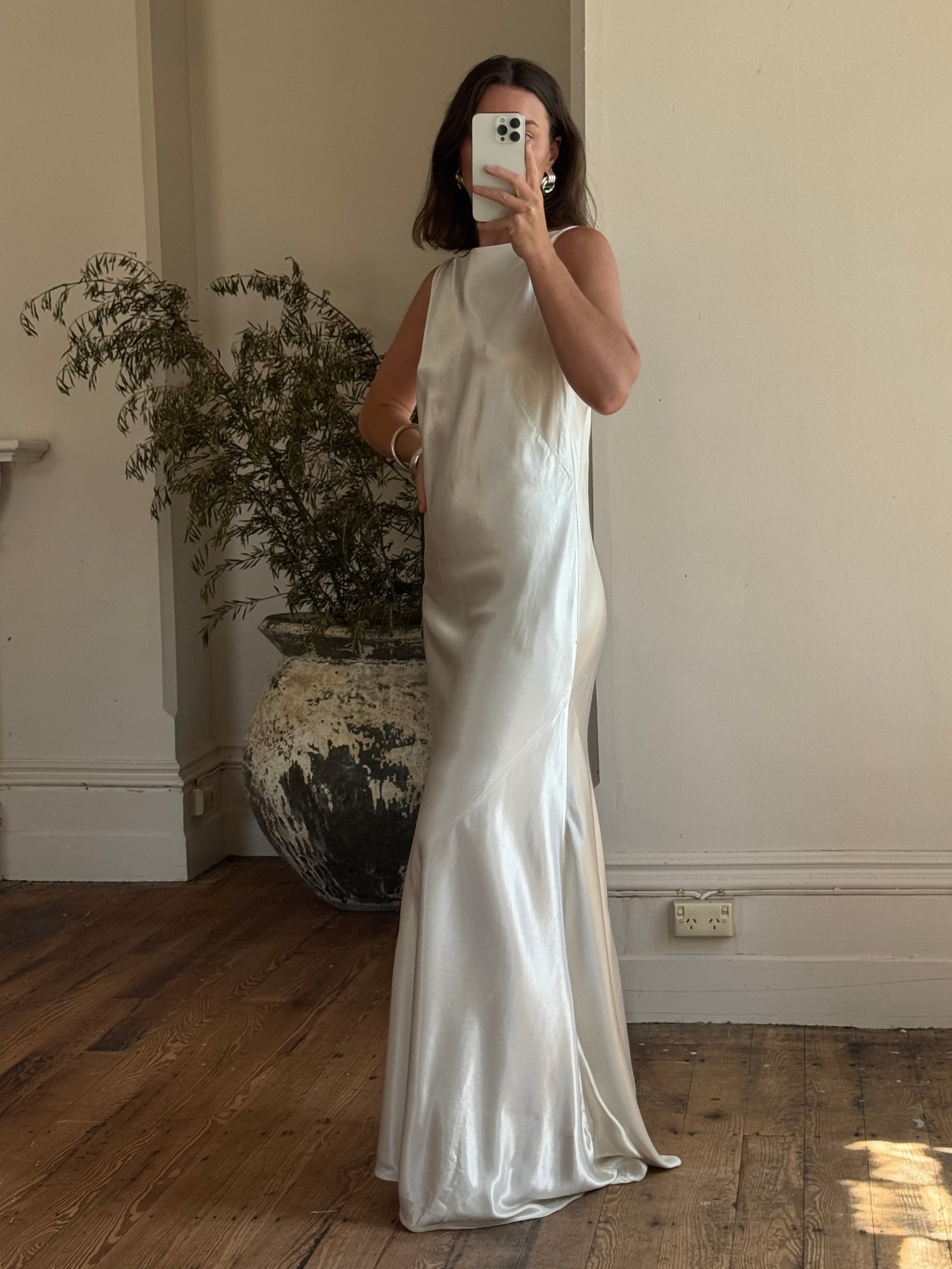 Vintage 90s Satin High Front Slip Wedding Gown