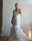 Vintage 90s Italian Plus Size Halter Ruffle Wedding Gown