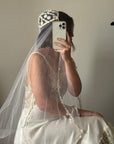 Vintage 70s Floral Juliet Cap Veil