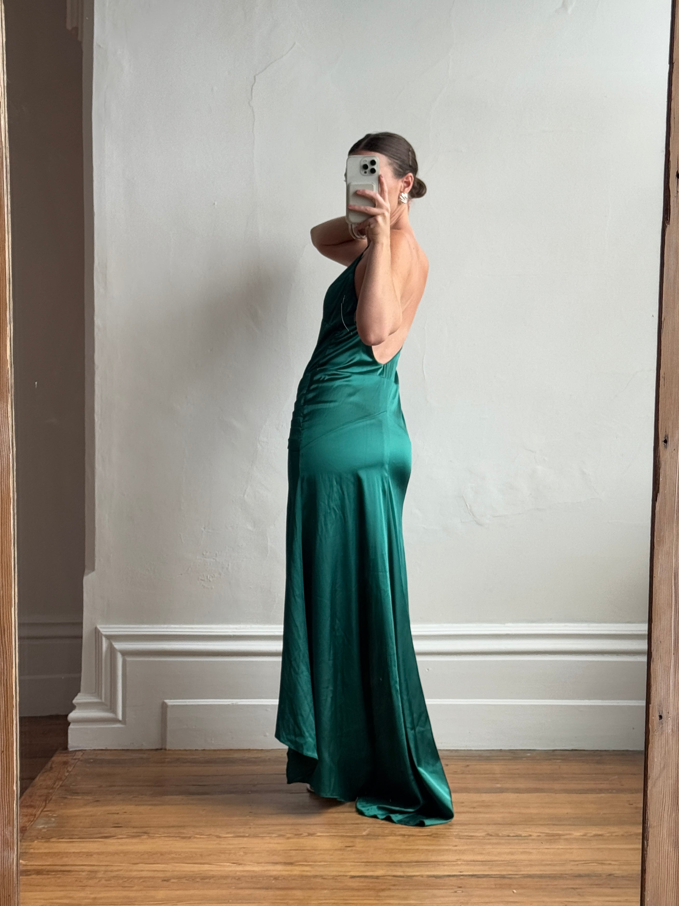 Vintage 90s Satin Drop Waist Evening Dress Teal